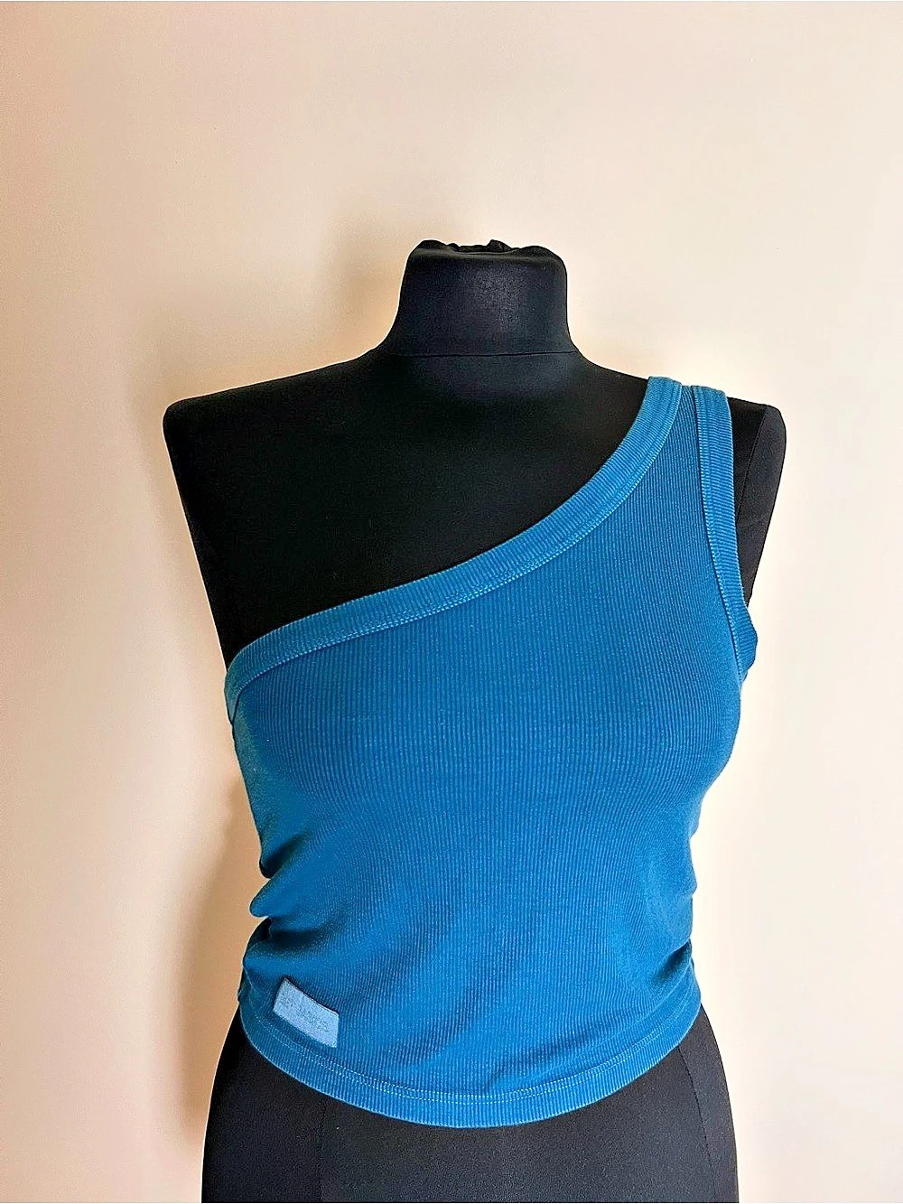 SET ACTIVE One Shoulder Crop Top Teal Blue Medium